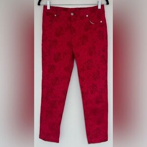 Mini Harajuku for Target Girls Red Pant Velvet Floral Jeans Size XL 14/16